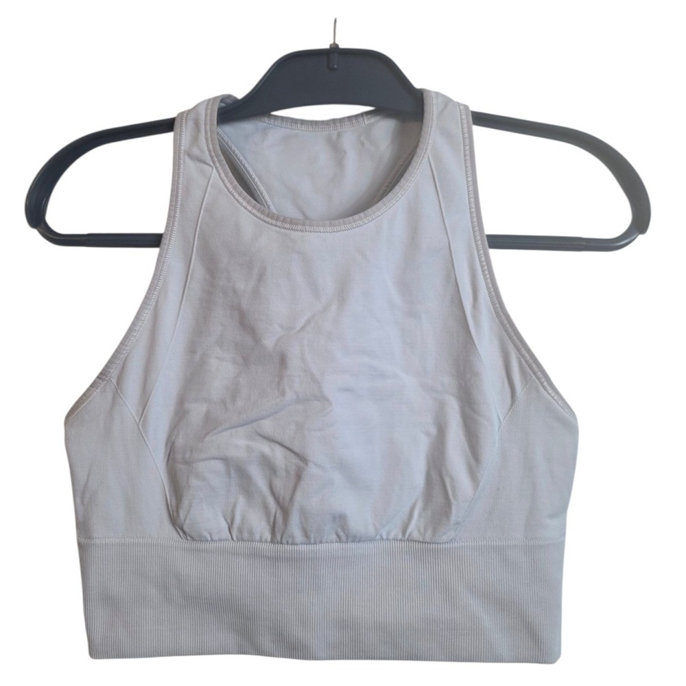 Lululemon Ebb to Train Bra Womens 8 Grey High Neck Seamless Racerback Sport Bra